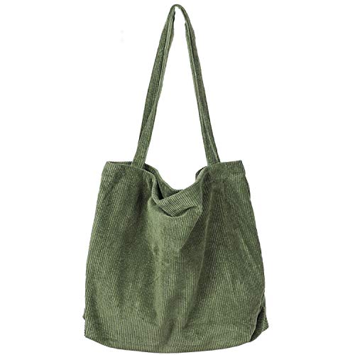 Women Corduroy Tote Bag, Etercycle Casual Handbags Big Capacity Shopping Shoulder Bag with Pocket (Army Green)