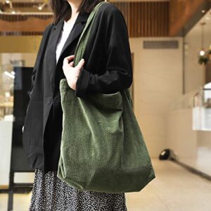 Women Corduroy Tote Bag, Etercycle Casual Handbags Big Capacity Shopping Shoulder Bag with Pocket (Army Green)