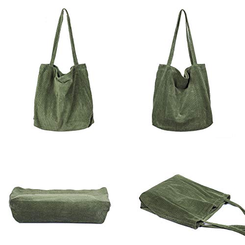 Women Corduroy Tote Bag, Etercycle Casual Handbags Big Capacity Shopping Shoulder Bag with Pocket (Army Green)