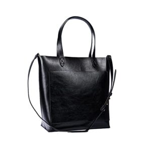 leather satchel purses and handbags for women, top handle shoulder purse medium transport leather tote bag for women (true black)