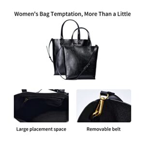 Leather Satchel Purses and Handbags for Women, Top Handle Shoulder Purse Medium Transport Leather Tote Bag for Women (True Black)