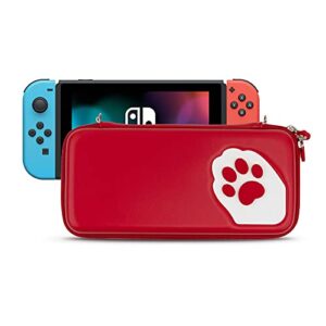 geekshare cute cat paw case compatible with nintendo switch/switch oled – portable hardshell slim travel carrying case fit switch console & game accessories – a removable wrist strap (red)