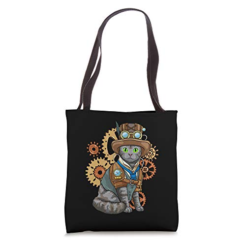 Steampunk Cat Mechanical Gears Fantasy Industrial Goth Tote Bag