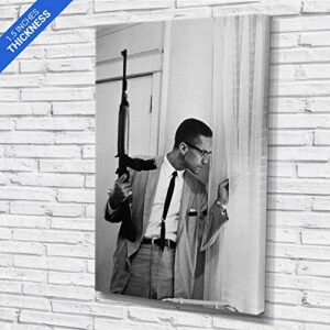 Malcolm X Gun Canvas Art Wall Art Home Decor (24in x 36in Modern Black Framed)