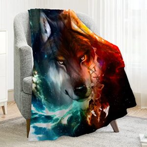 wolf dream catcher fleece throw blanket soft warm blanket fuzzy cozy plush blankets for bed sofa couch 50″x60″(wolf)