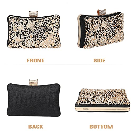 UBORSE Rhinestones Crystal Clutch Purses for Women Evening Bags Wedding Bridal Purse Prom Cocktail Party Handbags Black