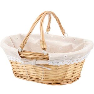 hozeon 14.1 x 11 x 6.7 inch natural wicker woven basket, premium willow basket with handle and linen cotton cloth lining, elegant wicker basket for storage, gift, decoration, picnic, party, natural