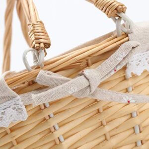 HOZEON 14.1 x 11 x 6.7 Inch Natural Wicker Woven Basket, Premium Willow Basket with Handle and Linen Cotton Cloth Lining, Elegant Wicker Basket for Storage, Gift, Decoration, Picnic, Party, Natural