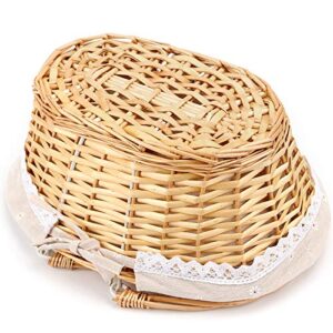 HOZEON 14.1 x 11 x 6.7 Inch Natural Wicker Woven Basket, Premium Willow Basket with Handle and Linen Cotton Cloth Lining, Elegant Wicker Basket for Storage, Gift, Decoration, Picnic, Party, Natural