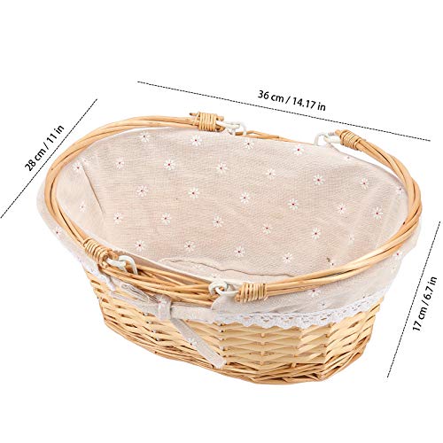 HOZEON 14.1 x 11 x 6.7 Inch Natural Wicker Woven Basket, Premium Willow Basket with Handle and Linen Cotton Cloth Lining, Elegant Wicker Basket for Storage, Gift, Decoration, Picnic, Party, Natural