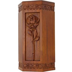 dabeetu urns for wooden, cremation urn for human ashes adult – hand engraving rose flower – funeral urn for mother/dad – display burial at home or in niche at columbarium (large wood decorative urn