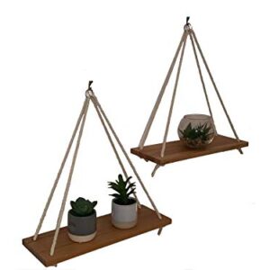 Addikts Hanging Shelves – Set of 2 Floating Wooden Shelves – Natural Oak Triangle Shelf – Indoor Plant Shelf – Unique Wall Décor for Bedroom, Bathroom or Kitchen – Minimalist and Modern Design