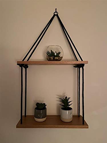 Addikts Hanging Shelves – Set of 2 Floating Wooden Shelves – Natural Oak Triangle Shelf – Indoor Plant Shelf – Unique Wall Décor for Bedroom, Bathroom or Kitchen – Minimalist and Modern Design