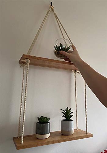 Addikts Hanging Shelves – Set of 2 Floating Wooden Shelves – Natural Oak Triangle Shelf – Indoor Plant Shelf – Unique Wall Décor for Bedroom, Bathroom or Kitchen – Minimalist and Modern Design