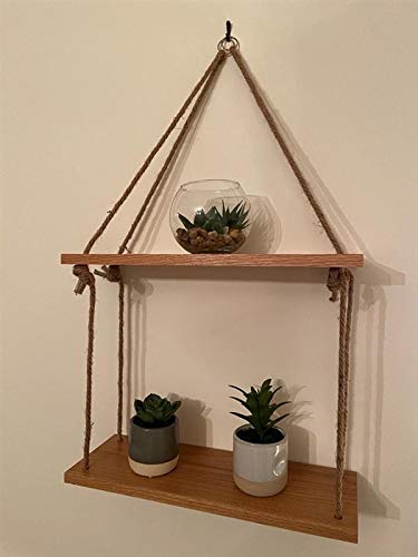 Addikts Hanging Shelves – Set of 2 Floating Wooden Shelves – Natural Oak Triangle Shelf – Indoor Plant Shelf – Unique Wall Décor for Bedroom, Bathroom or Kitchen – Minimalist and Modern Design