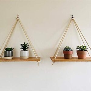 Addikts Hanging Shelves – Set of 2 Floating Wooden Shelves – Natural Oak Triangle Shelf – Indoor Plant Shelf – Unique Wall Décor for Bedroom, Bathroom or Kitchen – Minimalist and Modern Design