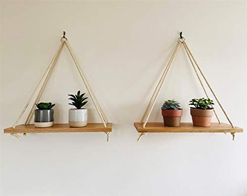 Addikts Hanging Shelves – Set of 2 Floating Wooden Shelves – Natural Oak Triangle Shelf – Indoor Plant Shelf – Unique Wall Décor for Bedroom, Bathroom or Kitchen – Minimalist and Modern Design