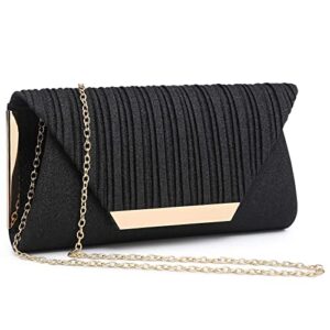 dasein women glitter envelope evening clutch bags formal party purses wedding bag chain cocktail prom bag (black)