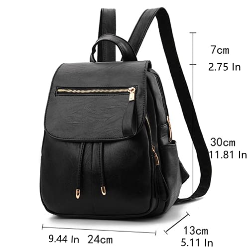 B&E LIFE Backpack Mini Backpack PU Leather Ladies Rucksack Shoulder Bag Purses Girls Backpack (Black)