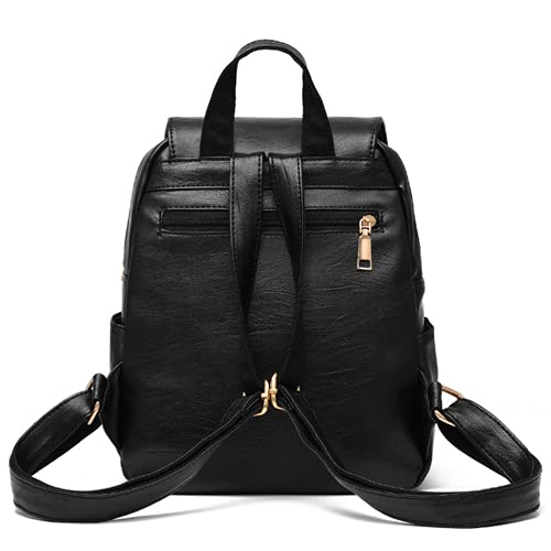 B&E LIFE Backpack Mini Backpack PU Leather Ladies Rucksack Shoulder Bag Purses Girls Backpack (Black)