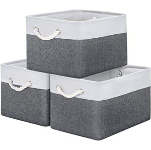 wiselife storage basket bins [3-pack] – large collapsible storage cubes organizer for shelf closet bedroom, perfect storage box with handles（grey patchwork, 15″ x 11″ x 9.5″）
