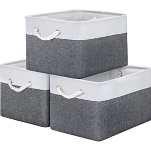 WISELIFE Storage Basket Bins [3-Pack] - Large Collapsible Storage Cubes Organizer for Shelf Closet Bedroom, Perfect Storage Box with Handles（Grey Patchwork, 15" x 11" x 9.5"）