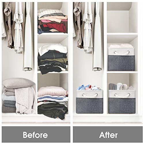 WISELIFE Storage Basket Bins [3-Pack] - Large Collapsible Storage Cubes Organizer for Shelf Closet Bedroom, Perfect Storage Box with Handles（Grey Patchwork, 15" x 11" x 9.5"）