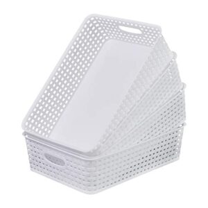 annkkyus 4-pack white plastic basket trays, rectangle paper storage baskets