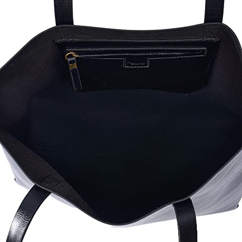 NC Large Leather Tote - Womens Slouchy Shoulder Bag with Open Top, Big Capacity Handbag (True Black)