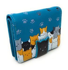 shag wear kitty cat crowd medium wallet for women teal 4.5″