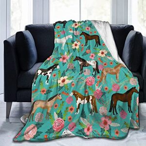 hazimcs flannel fleece plush throw blanket,horses floral horse breeds farm animal pets flowers pattern throw for spring recliner, air conditioning blanket quality washable 50×40 inch, black