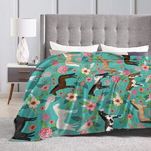 HAZIMCS Flannel Fleece Plush Throw Blanket,Horses Floral Horse Breeds Farm Animal Pets Flowers Pattern Throw for Spring Recliner, Air Conditioning Blanket Quality Washable 50x40 inch, Black