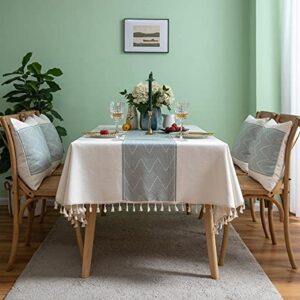 neelvin rectangle square tablecloths knitted embroidery textured tassel cotton linen decorative oblong table cover for kitchen dining room picnic (55×118 inch,green)