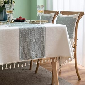 Neelvin Rectangle Square Tablecloths Knitted Embroidery Textured Tassel Cotton Linen Decorative Oblong Table Cover for Kitchen Dining Room Picnic (55x118 Inch,Green)