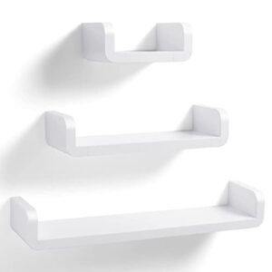 ELUCHANG Floating U Shelves Wall Mount,Bathroom Organizer Non-Drilling,Shelves Decoration Display Storage Pictures Shelves for Home Kitchen Office,Set of 3