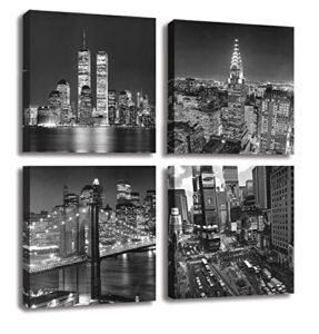 new york city canvas wall art print black and white brooklyn bridge,empire state building wall art modern giclee artwork for office home decor 14x 14inch