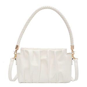 White Purse Female Shoulder Crossbody Bags Purses for Womens With Metal Chain Strap Cute Removable Strap Cinched Small