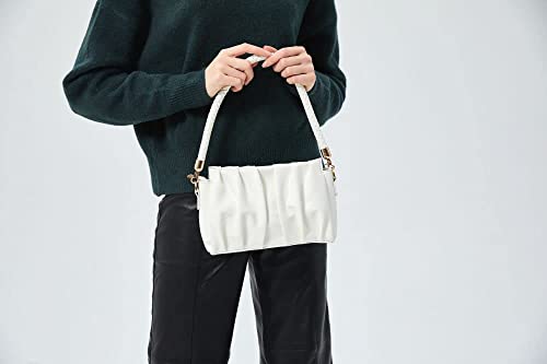 White Purse Female Shoulder Crossbody Bags Purses for Womens With Metal Chain Strap Cute Removable Strap Cinched Small