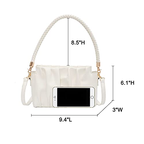 White Purse Female Shoulder Crossbody Bags Purses for Womens With Metal Chain Strap Cute Removable Strap Cinched Small