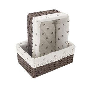 YRJJ Paper Rope Woven Storage Baskets, Delicate Storage Box for ShelvesBathroomKitchenLiving RoomOffice DeskBedroom. (Rectangular-Brown) , Large 13.5x9.8x3.9 Inch, Small 8.6x5.9x3.5 inch.