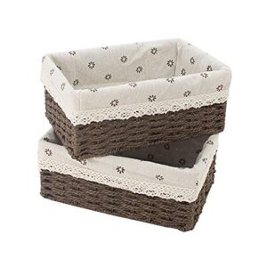 YRJJ Paper Rope Woven Storage Baskets, Delicate Storage Box for ShelvesBathroomKitchenLiving RoomOffice DeskBedroom. (Rectangular-Brown) , Large 13.5x9.8x3.9 Inch, Small 8.6x5.9x3.5 inch.