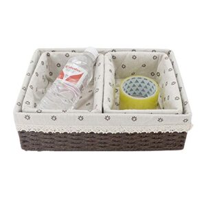 YRJJ Paper Rope Woven Storage Baskets, Delicate Storage Box for ShelvesBathroomKitchenLiving RoomOffice DeskBedroom. (Rectangular-Brown) , Large 13.5x9.8x3.9 Inch, Small 8.6x5.9x3.5 inch.
