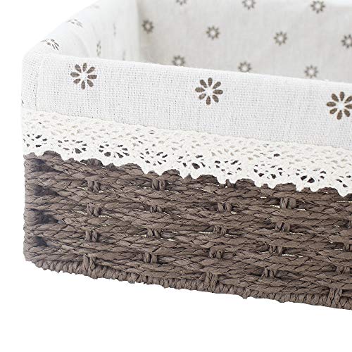 YRJJ Paper Rope Woven Storage Baskets, Delicate Storage Box for ShelvesBathroomKitchenLiving RoomOffice DeskBedroom. (Rectangular-Brown) , Large 13.5x9.8x3.9 Inch, Small 8.6x5.9x3.5 inch.