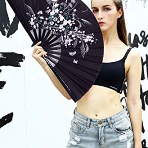 Amajiji Rave Hand Folding Fans - 13 Inch Large Bamboo Handhelp Folding Fan for Women and Men, Hand Fan - Festival Rave Accessories for Decorations Party Dance Performance Gift (Flower)