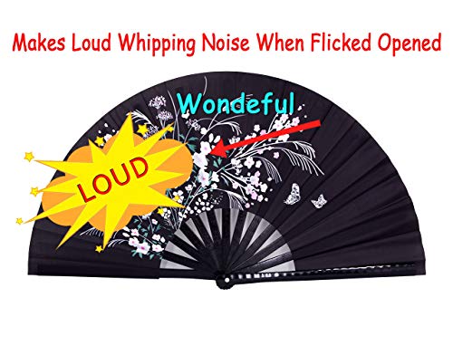 Amajiji Rave Hand Folding Fans - 13 Inch Large Bamboo Handhelp Folding Fan for Women and Men, Hand Fan - Festival Rave Accessories for Decorations Party Dance Performance Gift (Flower)