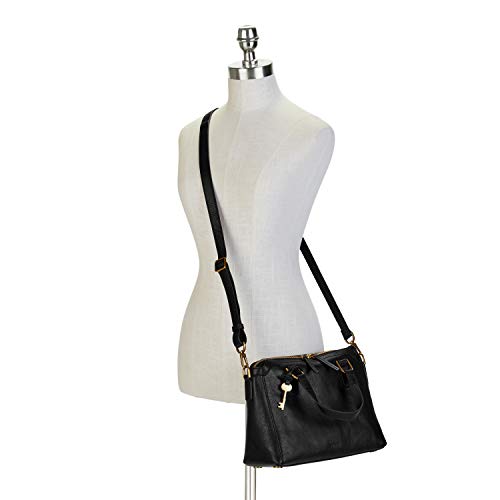 Fossil Women's Jacqueline Eco-Leather Satchel Purse Handbag, Black (Model: ZB1501001)