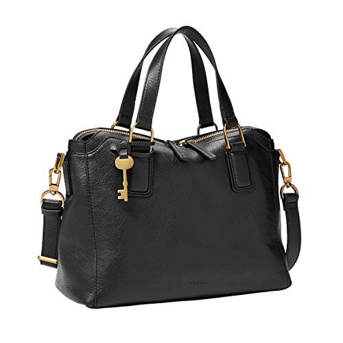 Fossil Women's Jacqueline Eco-Leather Satchel Purse Handbag, Black (Model: ZB1501001)