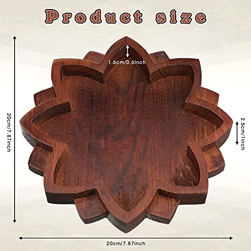 Lotus Mandala Crystal Tray Wooden Crystal Holder for Stones Lotus Shape Crystal Display Tray Wood Jewelry Plate Shelf Healing Crystal Organizer Large Bowl Decor for Gemstones, 7.9 x 7.9 Inch, Brown