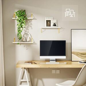 AMADA HOMEFURNISHING Rustic Floating Shelves Wall Mounted Bundled with White Floating Shelves with Gold Brackets