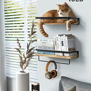 AMADA HOMEFURNISHING Rustic Floating Shelves Wall Mounted Bundled with White Floating Shelves with Gold Brackets